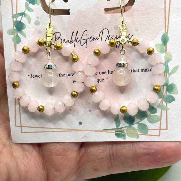 Rose Quartz & Crystal Beaded Hoop Earrings - Picture 5 of 5